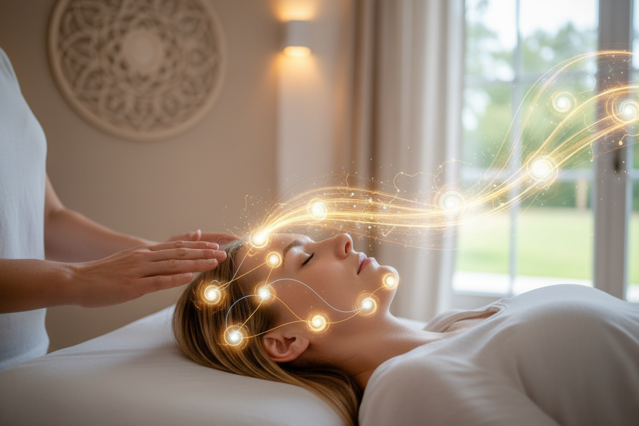 An energy healing modality that involves gently touching 32 points on the head torelease stored thoughts, beliefs, emotions, and patterns that limit an individual’spotential. This therapy aims to create deep relaxation, mental clarity, andemotional well-being by dissolving subconscious blocks and conditioning.
